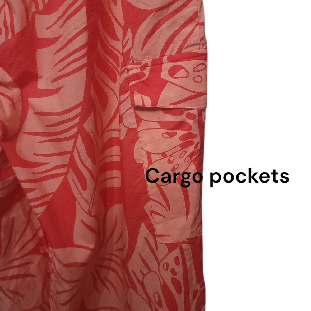 Shore Resort Wear W Dekota Cargo Pant Coral Palms With Belt High Waist Flare S - Picture 6 of 11
